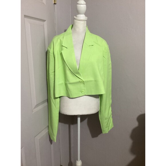 WeWoreWhat Cropped Lime Green Long Sleeve Collar Blazer XL - Picture 2 of 9